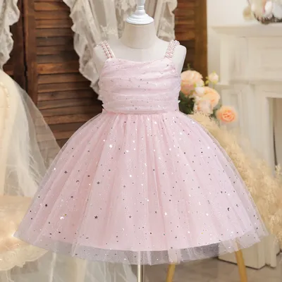 Geburtstagsparty-Prinzessinnenkleid für Kinder von 3 bis 8 Jahren, elegante Mädchen-Paillettenkleider, 2025, neues Sling-Mesh-Süßes formelles Abschlussball-Tutu-Kleid Image