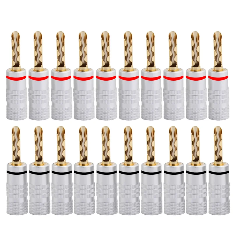 4 Stück Bananenstecker 24K vergoldetes Kupfer BFA 4mm Bananenstecker Männlicher Lautsprecherstecker Schwarz & Rot Image