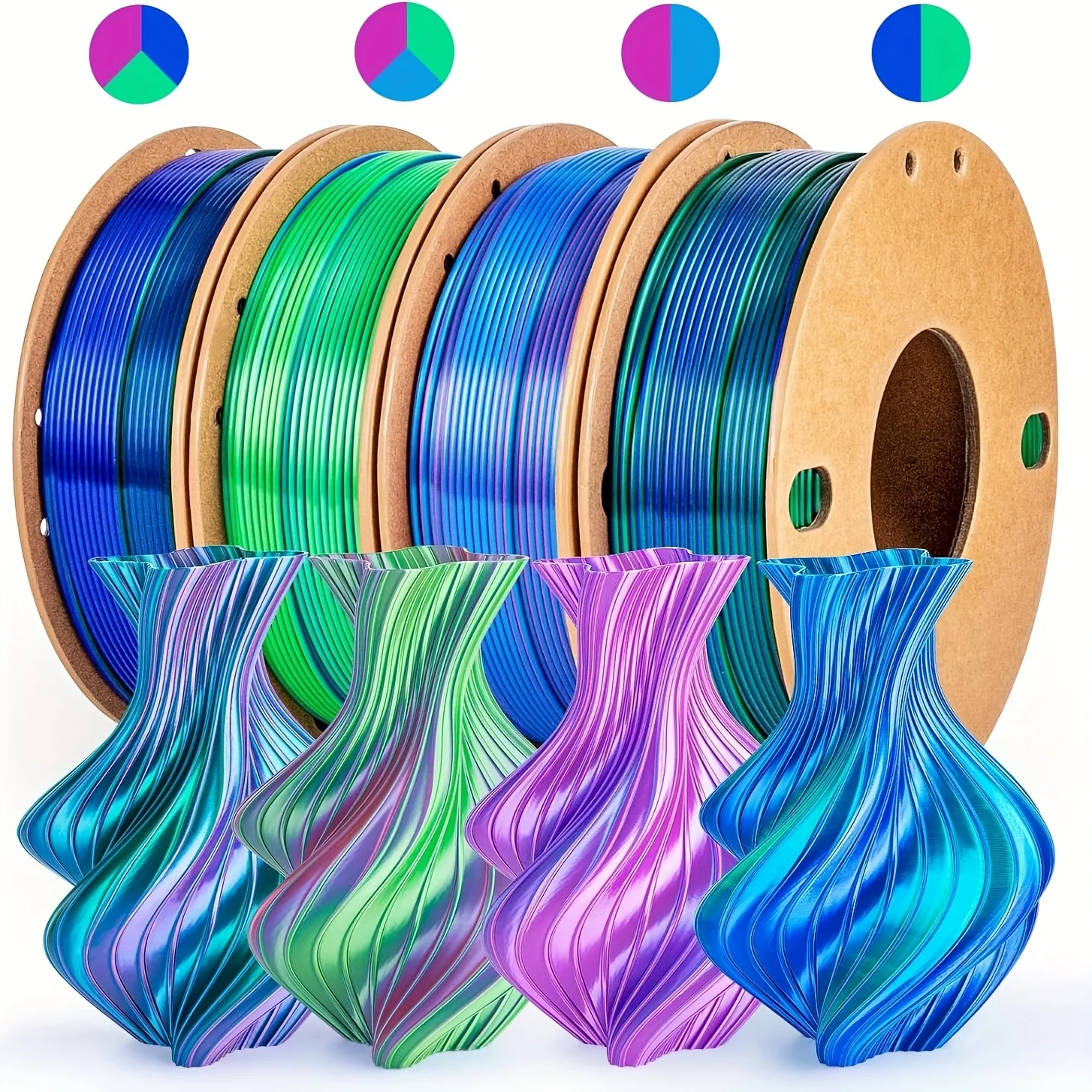 3D-Drucker-Filament-Bundle, Seide PLA 1,75 mm, insgesamt 1 kg (4 x 250 g), dimensionale Genauigkeit +/- 0,03 mm Image