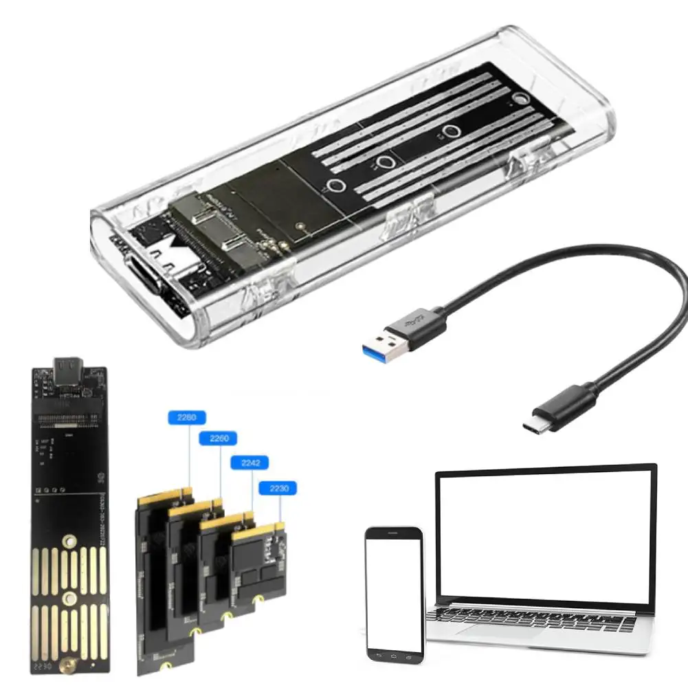 M.2 NGFF SATA Typ C USB 3.1 Festplattenbox 10 Gbit/s Transparentes externes SSD-Gehäuse Externer SSD-Adapter für 2230/2242/2260/2280 Image