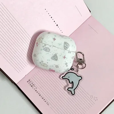Lustige Cartoon-Graffiti-Schmetterlings-Wolken-Spritzschutzhülle mit Delfin-Anhänger, stoßfest, Kopfhörer-Abdeckung für AirPods 1 oder 2, 3, 4 Pro 2 Image