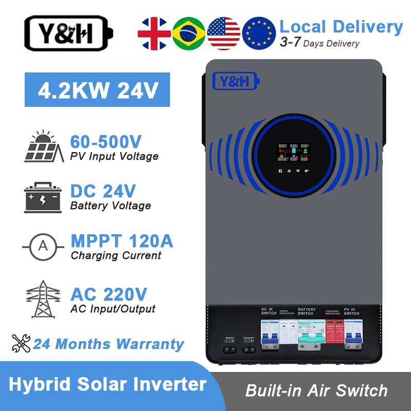 Y&H 4,2 kW 6,2 kW Hybrid-Solarwechselrichter 24 V 48 V Eingebauter Luftschalter Blitzschutz Reine Sinuswelle 220 V 120 A MPPT-Solarladegerät Image