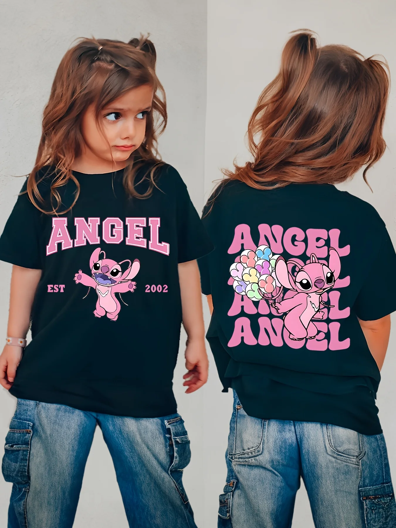 Disney Stitch Collaboration Kurzarm-T-Shirt Kinder Sommer Cartoon Star Baby Merchandise Eltern-Kind-Kleidung Image