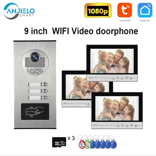 Anjielo Tuya wifi 9 pouces 2/3/4/6/8/10 unité interphone vidéo multi-famille sonnette avec carte RFID app déverrouiller sonnette système de caméra