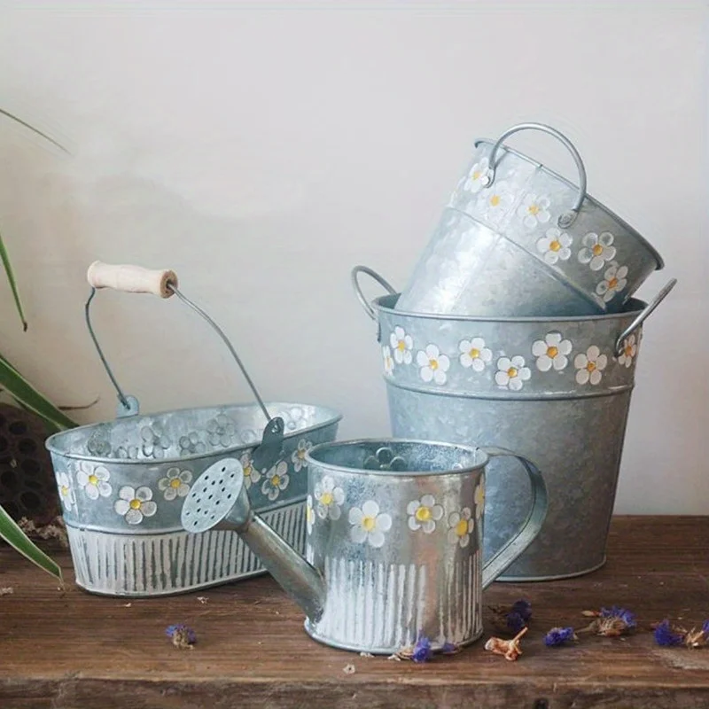 Geprägte Vintage Eisen Blumentopf Desktop Blumen Vase Pflanze Hängen Balkon Pflanze Eimer Pflanzen Hause Garten Dekorationen