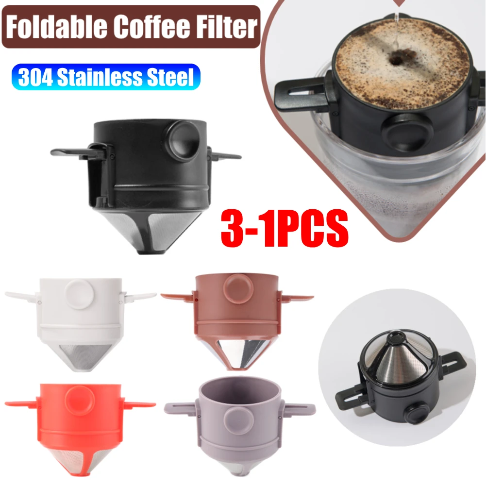 Faltbarer Kaffeefilter, tragbar, zum Übergießen von Kaffeemaschinen, wiederverwendbarer Kaffeetrichter aus Edelstahl, tropffrei, zum Übergießen von Papier Image