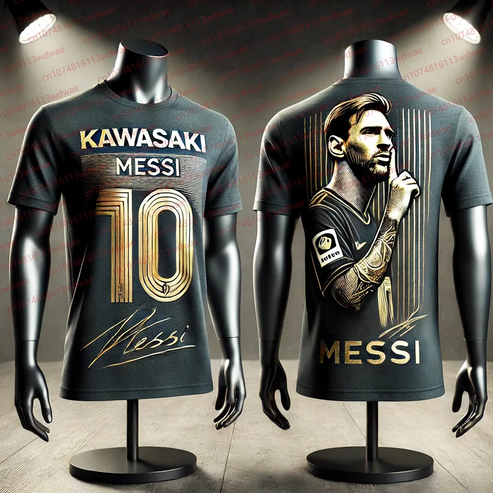 Fußballtrikot Messi 10-Fußballtrikot Kwasaki Racing T-Shirt Schwarz Gold Special Edition Fußballtrikot-Set Kindertrikot Image
