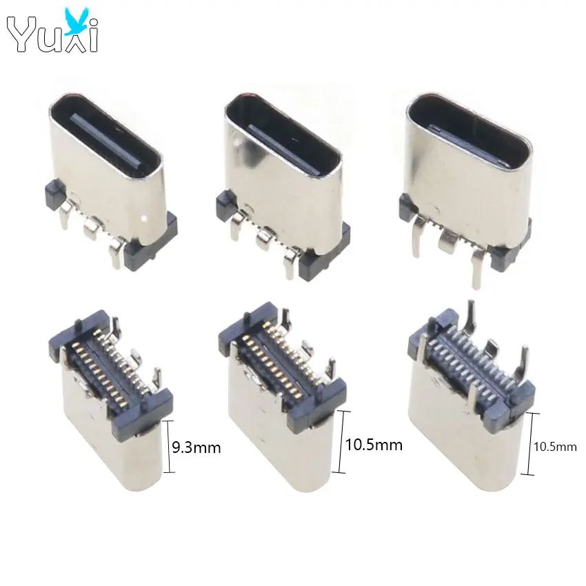 YuXi 2 stücke 9,3mm 10,5mm USB Typ C 24 Pin Buchse Vertikale PCB Stecker Ladung Lade Dock port Stecker DIY Reparatur Teil Image