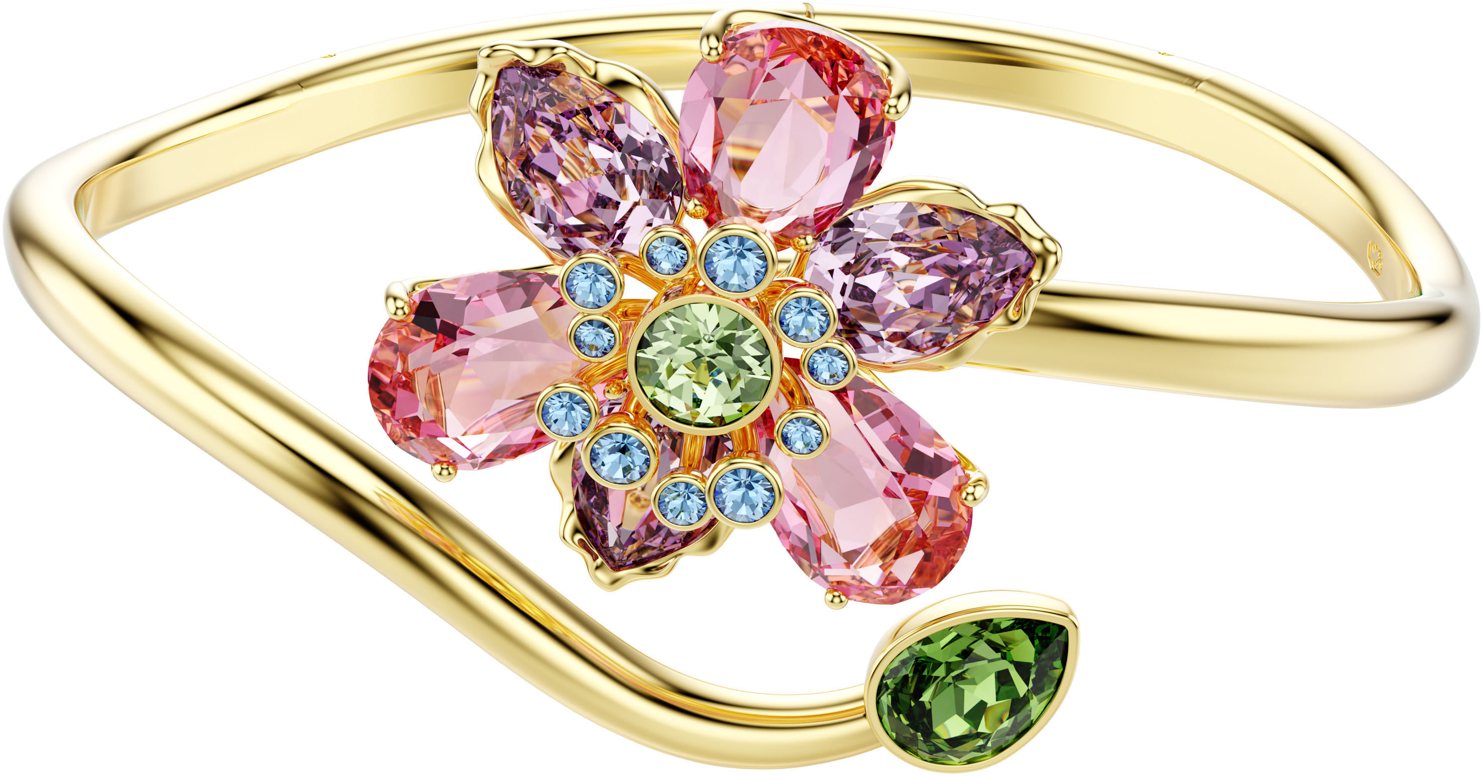 Armreif SWAROVSKI "Schmuck Geschenk Idyllia Armreif Blume" Gr. L, gold (gelbgoldfarben, pink, blau, grün, lila, pink, blau, grün, lila), Armbänder, Damen, L, Metall, Armreif, mit Swarovski Kristall