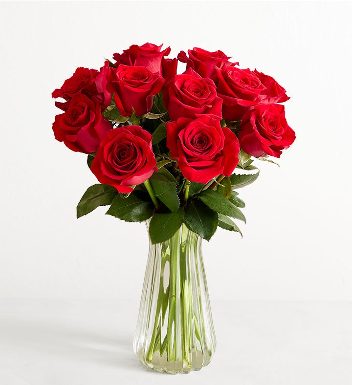 1-800-Flowers Flower Delivery Red Roses 12 Stems W/ Clear Vase
