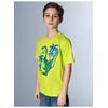 T-Shirt TRIGEMA "TRIGEMA T-Shirt mit coolem Dino-Motiv", Kinder, Gr. 128, gelb (lemon), 100% Baumwolle, casual, Halbarm, Shirts