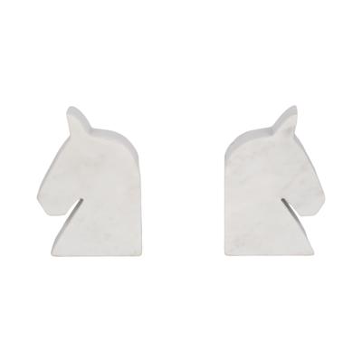 Sagebrook Home White Marble Horse Head Bookends, Majestic Decor Accent, 6-Inch Elegant Design, Set of 2 - 4