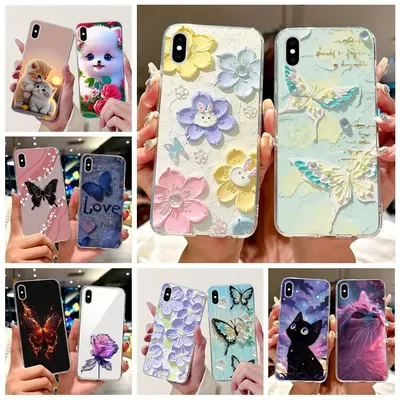 For Apple iPhone X XR XS Max Case Colorful Flowers Butterfly Painted Cover Soft Slim Phone Case For iPhone XS Max iPhoneX Bumper
