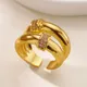 Zircon Double Round Rings For Women Gold Color Stainless Steel Geometric Adjustable Finger Rings Wedding Couple Jewelry Gifts