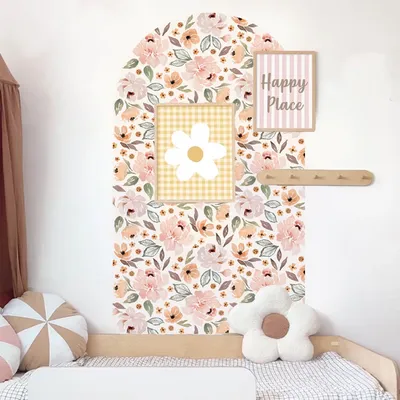 Boho Pfingstrose Blumenbogen Tapete Kinderzimmer Aufkleber Kinderzimmer Baby Wandaufkleber Kinder Schlafzimmer Wohnzimmer Vinyl Home Decor Peel and Stick Image