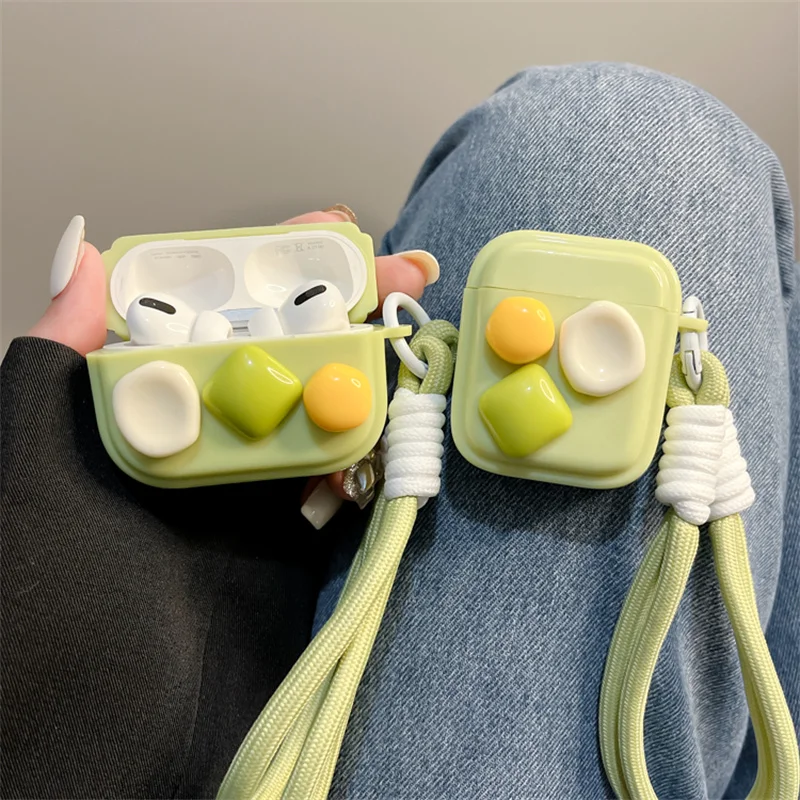 Neue grüne einfache Geometrie, geeignet für AirPods 4, Schutzhülle, AirPods 3, modische AirPods, kreative Kopfhörerhülle Image