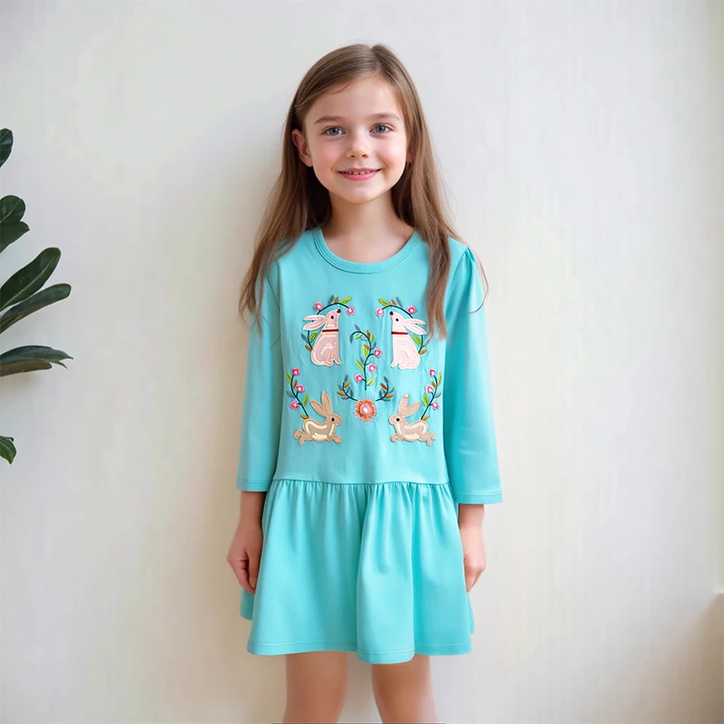 Little Maven Baby Mädchen Partykleid Baumwolle Kinder Freizeitkleid Tier Kaninchen Kleine Mädchen Lange Ärmel Kleider Herbst Frühling Image