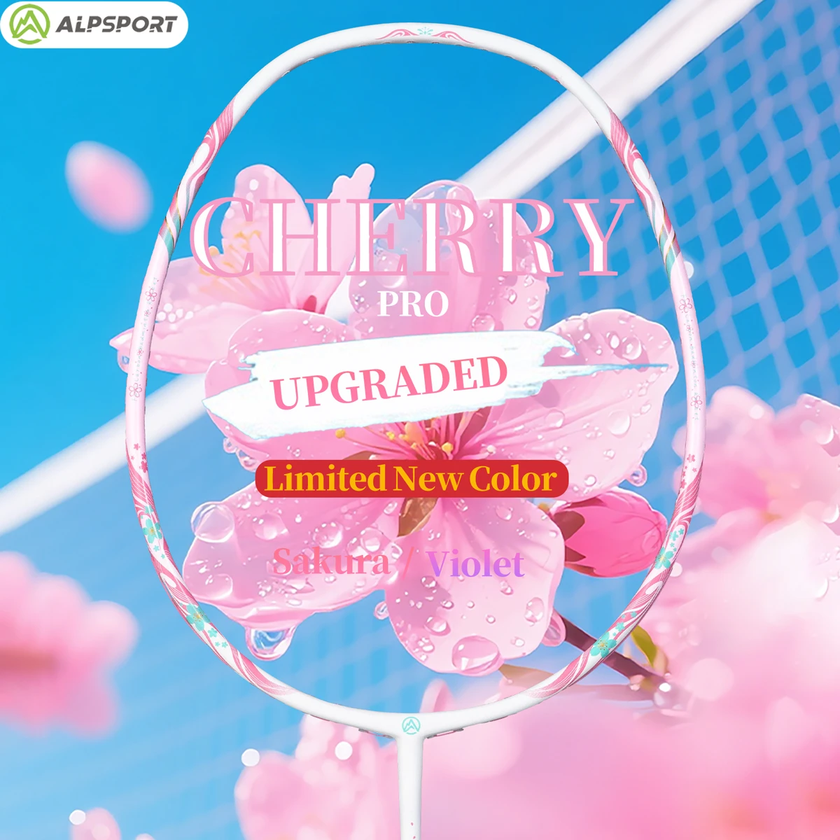 ​ ​ ALP Cherry Badmintonschläger Pink 4U T800 Aviation Carbon Fiber + Grip (Leichtgewicht) ​ ​ Geeignet für Jugendliche Original ALPSPORT Image
