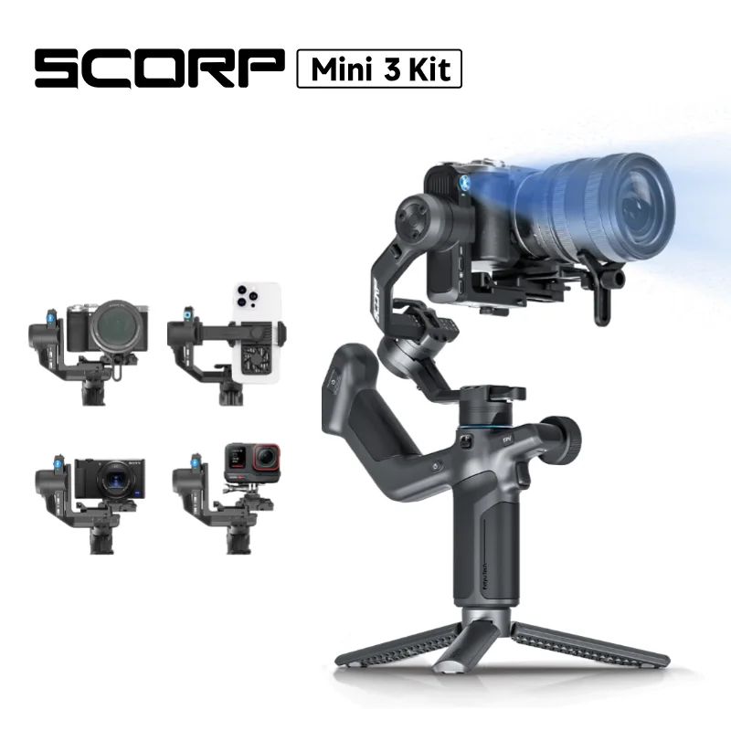 FeiyuTech SCORP Mini 3 Kit Gimbal-Stabilisator mit integrierter 4,0-intelligenter KI-Tracking für spiegellose Action-Kamera und Smartphone Image
