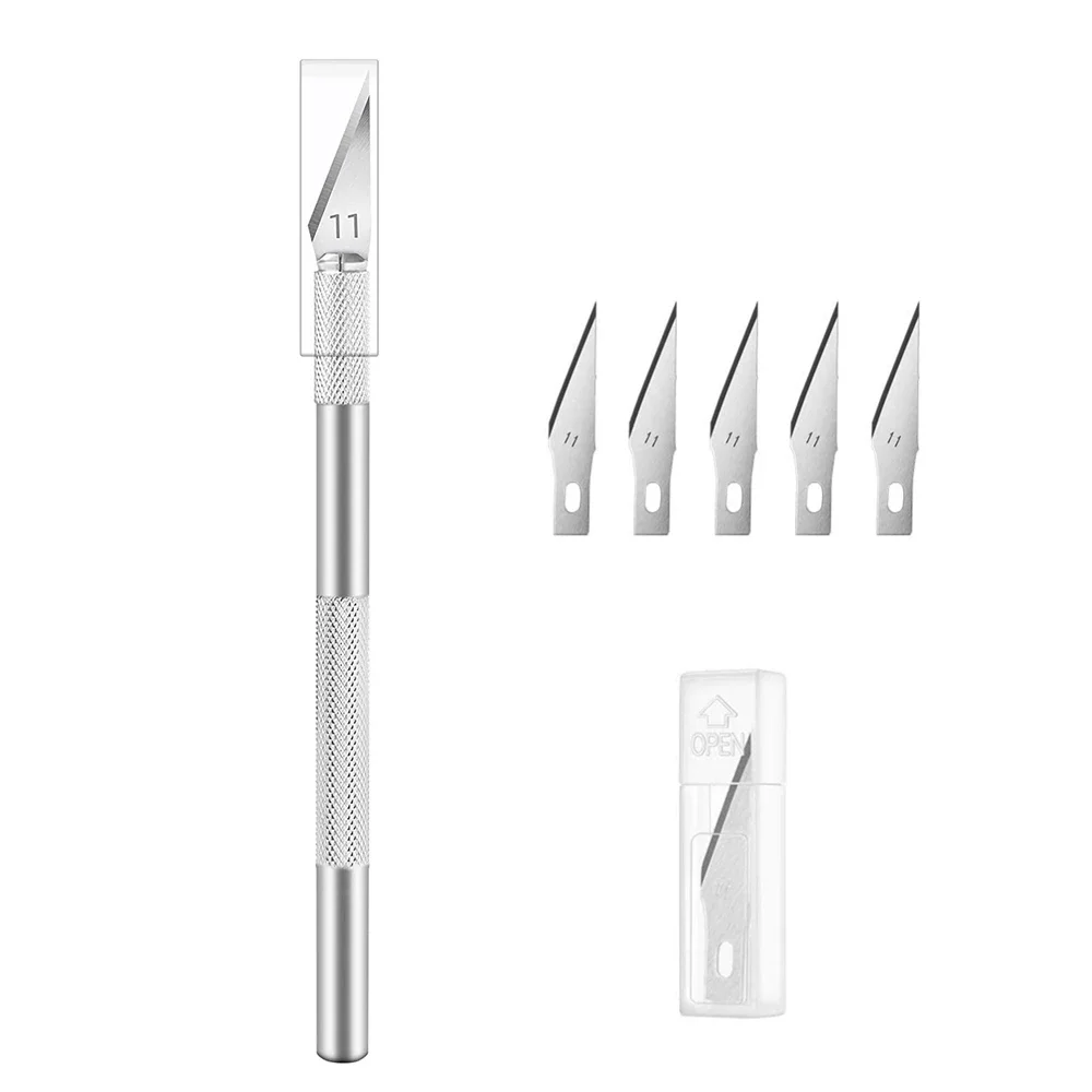 Rutschfeste Metall Skalpell Messer Werkzeuge Kit Cutter Gravur Handwerk Messer + 5 stücke Klingen Handy PCB DIY Reparatur hand Werkzeuge Image