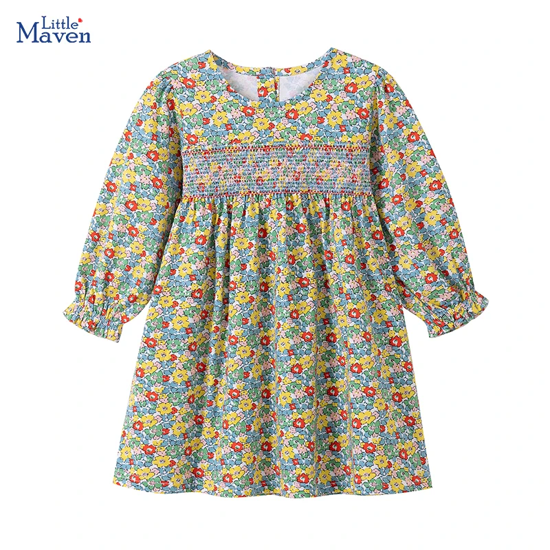 Little Maven Baby-Mädchen-Kleider für Kinder, Kleidung, Herbst, Frühling, Blumen, Drucke, Mädchen-Freizeitkleider, 2025, Kinder, langärmelig Image