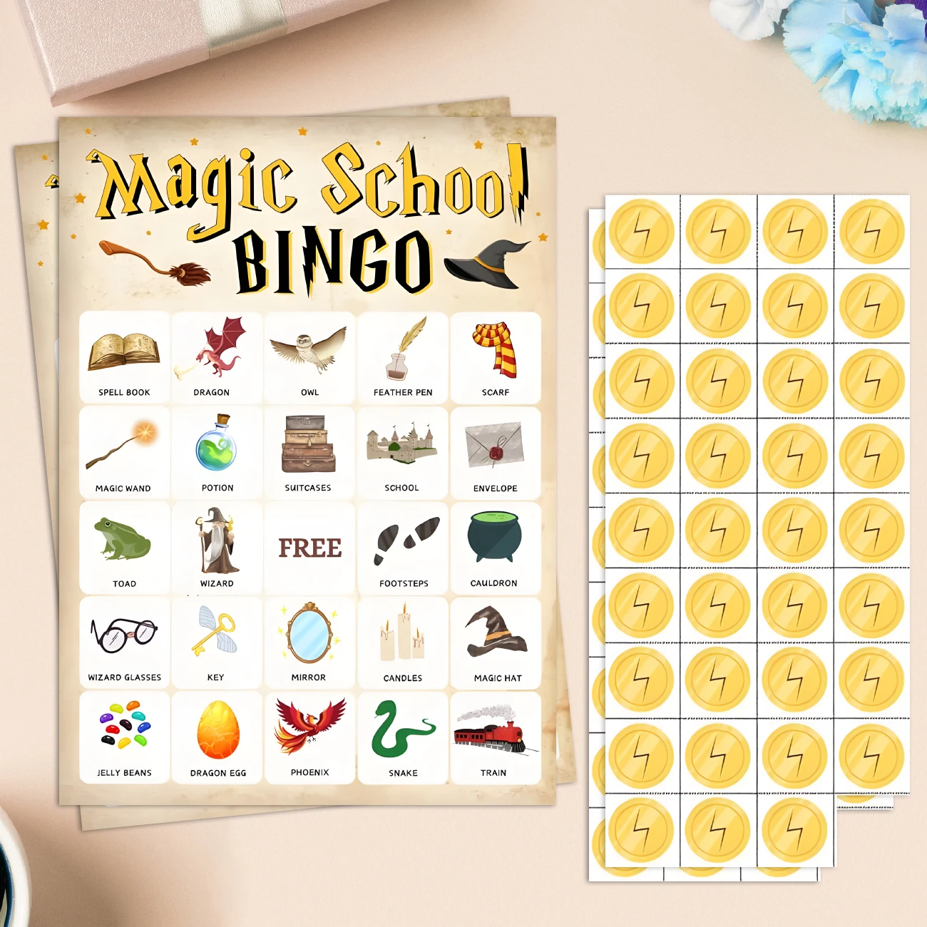 Wizard World Bingo Photobooth Prop Party Spiel Karten Magische Schule Thema Geburtstag Bingo Spiele Halloween Party Gefälligkeiten Dekoration Image