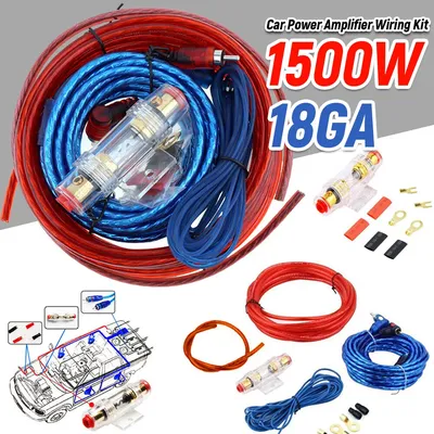 1500W Car Power Amplifier Wiring Kit 8GA Car Subwoofer Cable 60 AMP Fuse Holder 18GA for Car Modification for Auto Vehicle Parts
