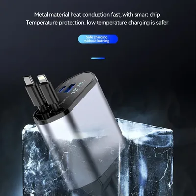 4 in 1 120 W Auto Ladegerät Versenkbare Auto Zigarette Leichter Adapter USB Typ C Schnelle Ladegerät Kabel für IPhone Xiaomi Huawei Samsung Image