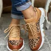Plateau-Sneaker für Damen, 2025, runde Zehen, niedrige Oberseite, Leoparden-Keilschuhe, Damen, Größe 43, Schnürung, Socofy, lässige Sportschuhe