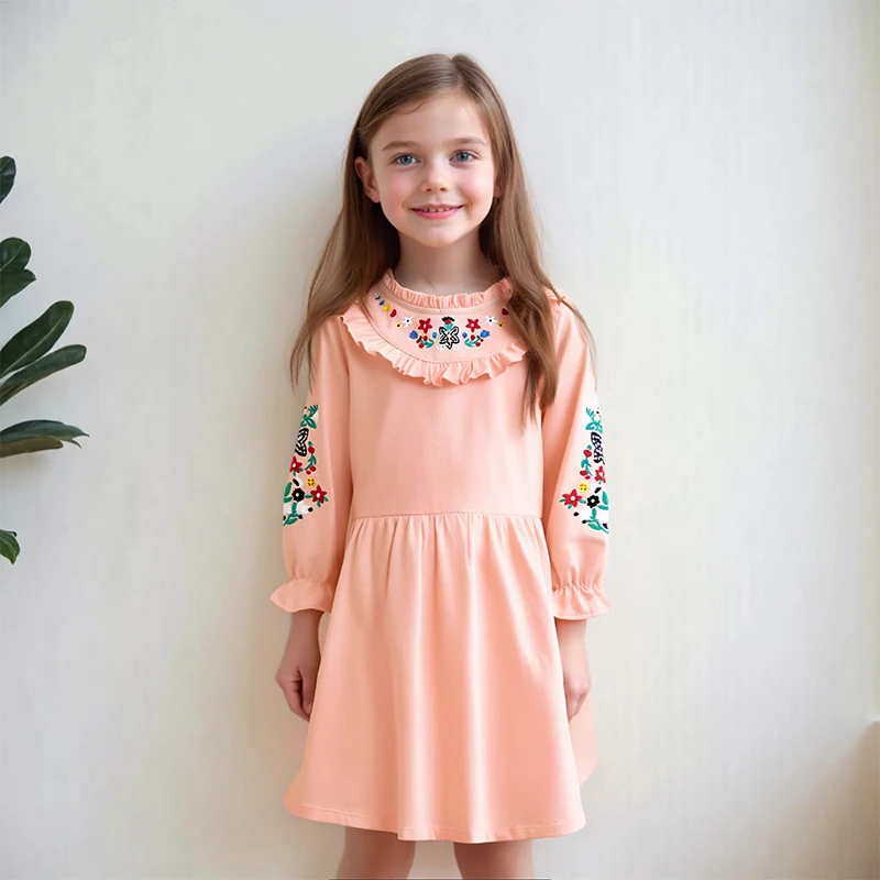 Little maven Herbst Baby Mädchen Kleid Blume Stickerei Mädchen Langarm Ziemlich Vestidos Kinder Schöne Casual Kleider Image