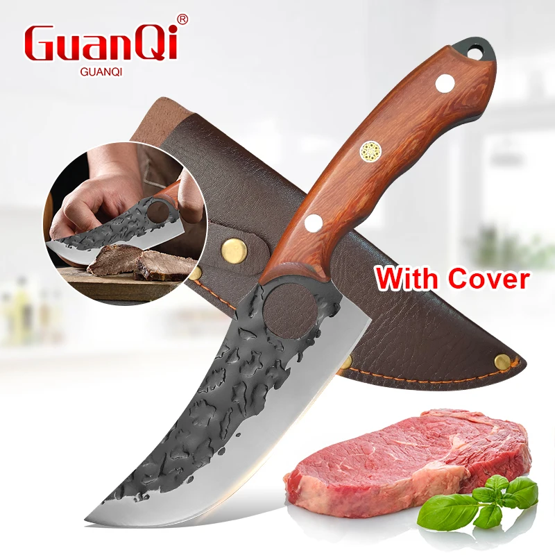 Handgeschmiedetes Hackmesser zum Ausbeinen, Metzgermesser, Küchenmesser, Holzgriff, professioneller Koch, zum Schneiden von Fleisch, Obst, Schälen ​ Messer Image