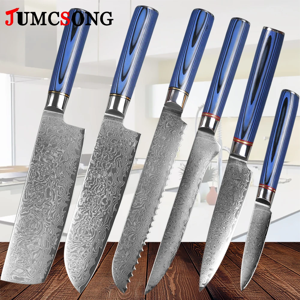 Jumcsong67 Damaskus Stahl 10 cr15comov Stahl kern Knochen Utility Santoku Messer G10 Griff Obst messer Küche Spezial Set Messer Image