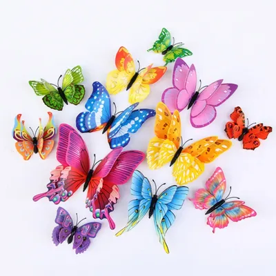 24 teile/satz Doppelschicht Schmetterling Wandaufkleber 3D Bunte Schmetterlinge Aufkleber für Handwerk DIY Wohnzimmer Wand Home Dekorationen Image