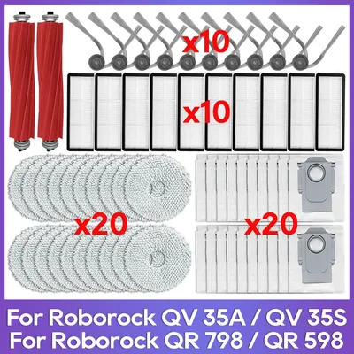 Kompatibel für (Roborock QV 35A / QV 35S / QR 598 / QR 798), Hauptseitenbürste, Hepa-Filter, Mopptuch, Staubbeutel, Teile, Zubehör Image