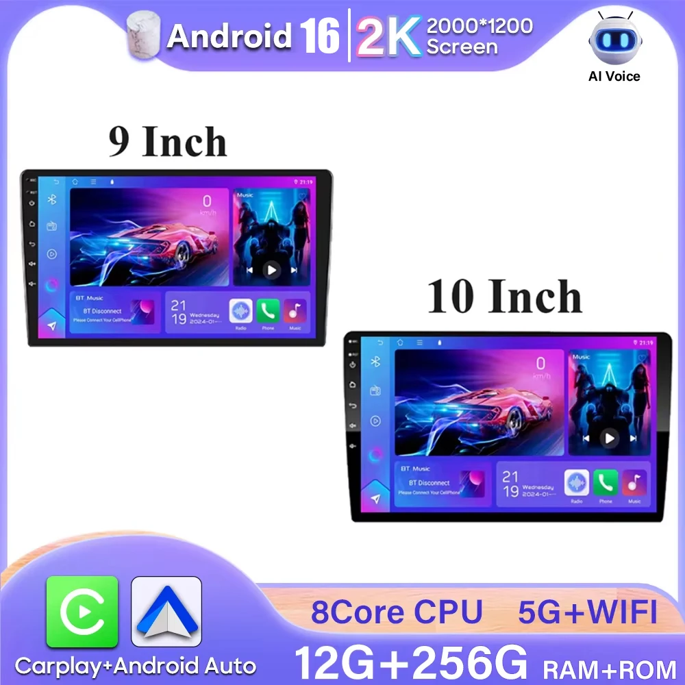 Android 16 universale 9/10 pollici autoradio CarPlay autoradio Android Auto GPS lettore multimediale 2 DIN lettore WiFi schermo QLED BT