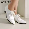 ASILETO 2025 Frühling Reife Frauen Pumpen Runde Kappe Kleine Absätze 5 cm Schnürriemen Große Größe 43 44 US12 Schuhe Weiß Schwarz Braun