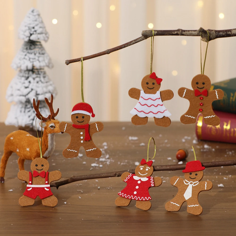 Runtowo 6 Stück Weihnachtsbaum-Anhänger, Vlies-Lebkuchen-Weihnachtsschmuck, 2025 Weihnachts-Partyzubehör Image