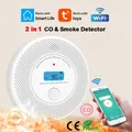 Versione 2 in 1 WiFi Tuya Co e rilevatore di fumo Display LCD Rilevatore di monossido di carbonio Camera Cucina Negozio Sensore antincendio Allarme sonoro PIR