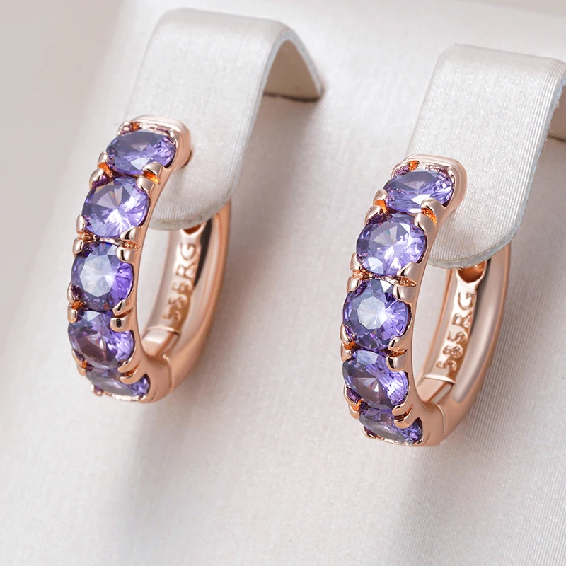 Kinel Hot Shiny Square Lila Natürliche Zirkon Creolen Für Frauen Trend 585 Rose Gold Farbe Braut Hochzeit Schmuck Beste Geschenk Image