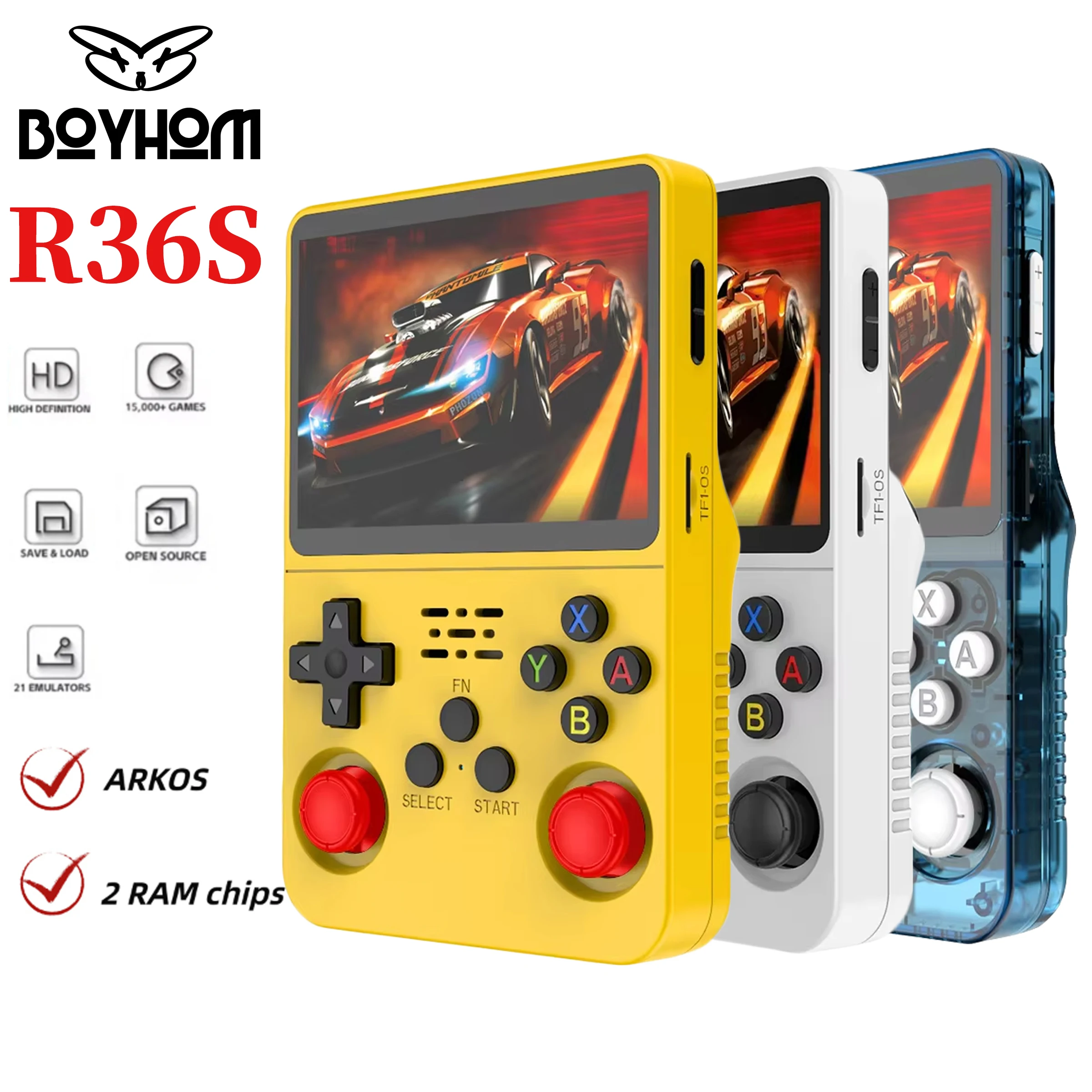 100 % Original ARKOS R36S Retro-Handheld-Spielekonsole 3,5'' IPS, 15000+ Spiele, 2 RAM-Chips, tragbarer Linux-Taschenspieler, 64G/128G Image