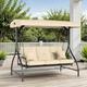 TLSUNNY 3-Seat Patio Swing Chair W/Adjustable Canopy & Backrest, Removable Seat Cushion, Convertible Porch Bed with Stand, 45° Adjustable Canopy, for Backyard, Poolside, 750LBS (Pillow not Included)