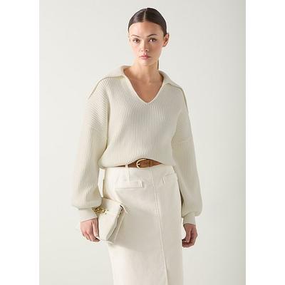 Polly Cream Organic Cotton Oversized Collar Knit Top, Cream