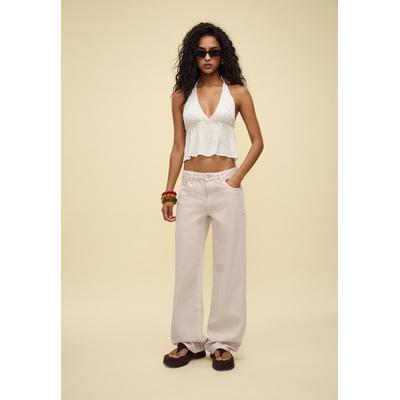 Stradivarius D91 low wide-leg twill jeans Stone 16