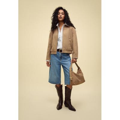 Stradivarius Soft-touch bomber jacket camel S
