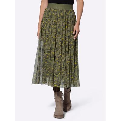 Plisseerock HEINE, Damen, Gr. 36, khaki, beige, bedruckt, 96% Polyester, 4% Elasthan, gemustert, mehrfarbig, bedruckt, wadenlang, Röcke Image