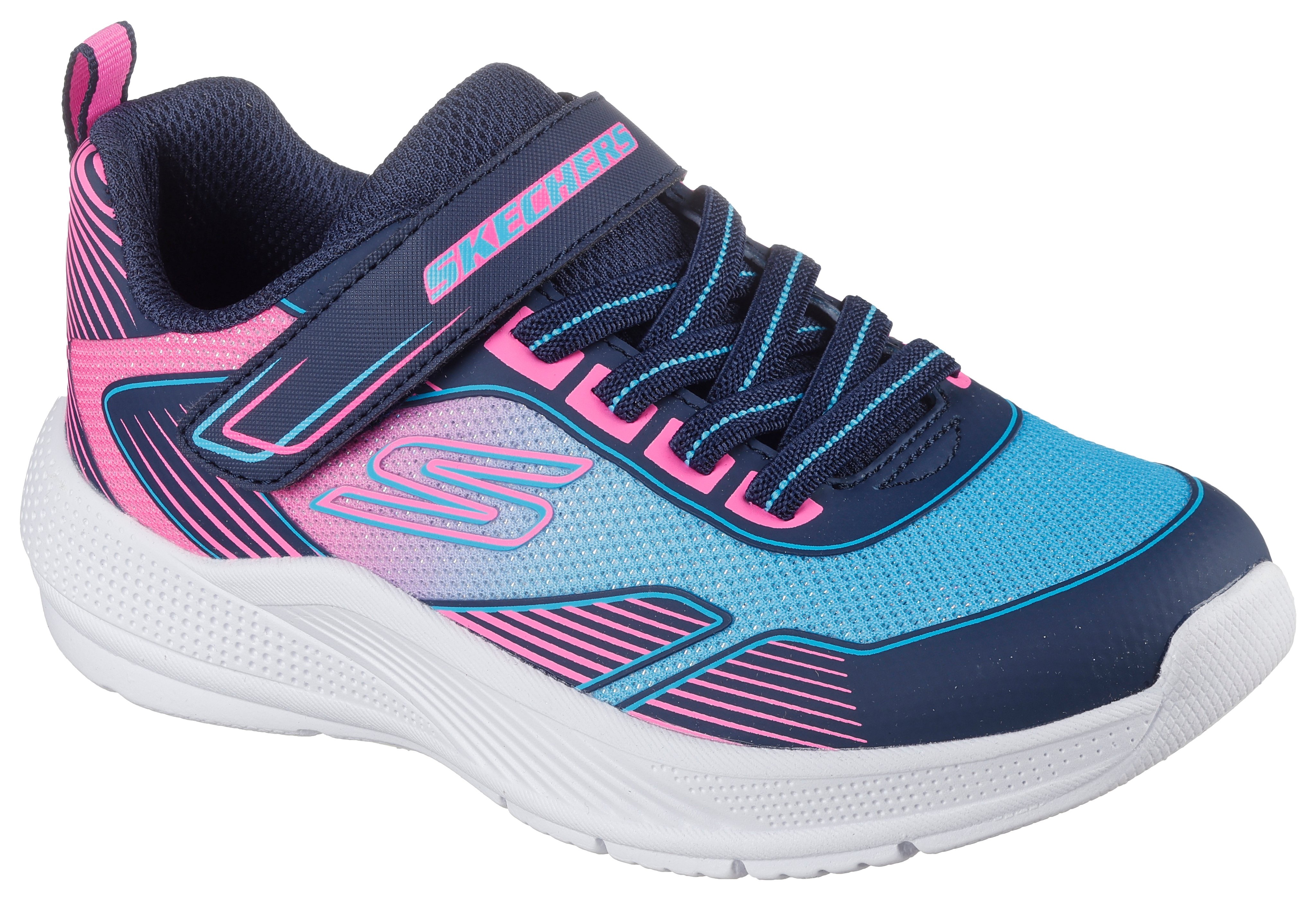 Sneaker SKECHERS "MICROSPEC ADVANCE", Kinder, Gr. 27, bunt (lavendel, multi), Textil, kontrastfarbene Details, Sportlich, Schuhe, Freizeitschuh mit Klettverschluss, Größenschablone zum Download Image