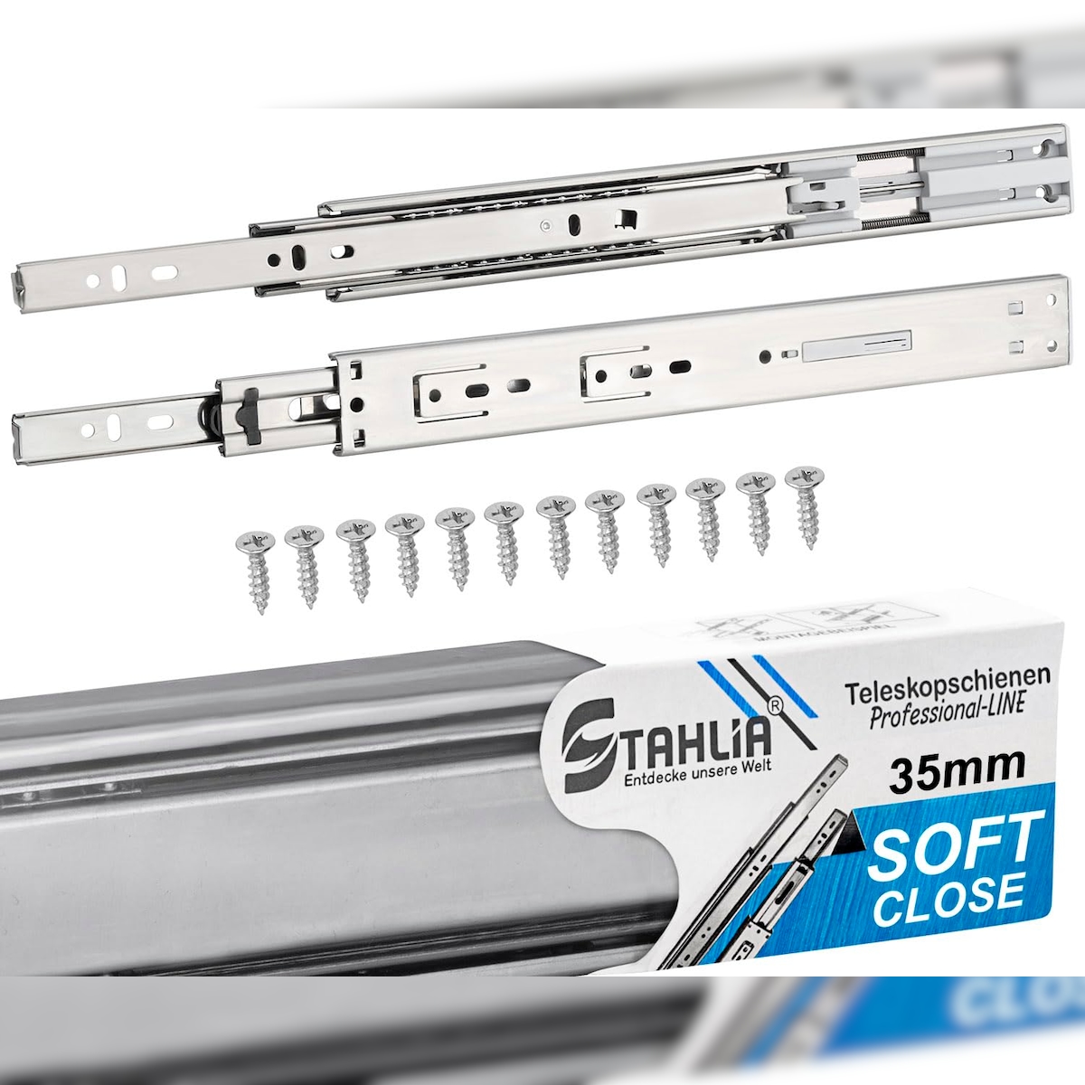 ID Dinkel 8x Schubladenschienen Softclose 35mm 4 Paar Länge 500mm Teleskopschienen mit Selbsteinzug Dämpfung Image