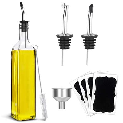 Cheer Collection 2 Pack Glass Olive Oil Dispenser Set with Funnel, Labels, Spouts, and Brush - Pack of 2