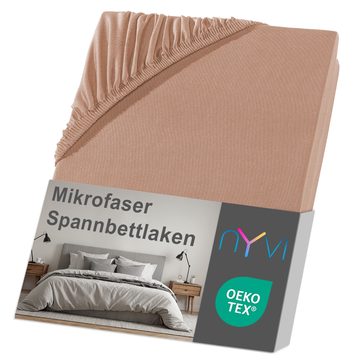 NYVI Spannbettlaken DreamScience Mikrofaser - Weich & Anschmiegsam, Rundumgummizug, Bügelfrei 140x200 - 160x200 cm nougat Image