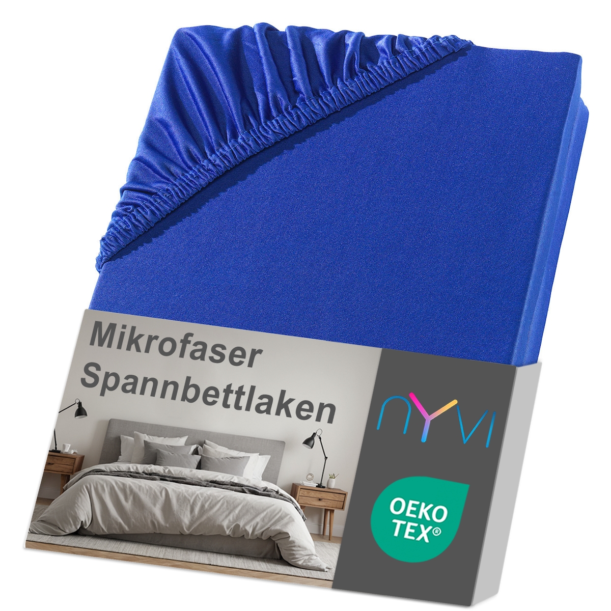 NYVI Spannbettlaken DreamScience Mikrofaser - Weich & Anschmiegsam, Rundumgummizug, Bügelfrei 180x200 - 200x200 cm royalblau Image